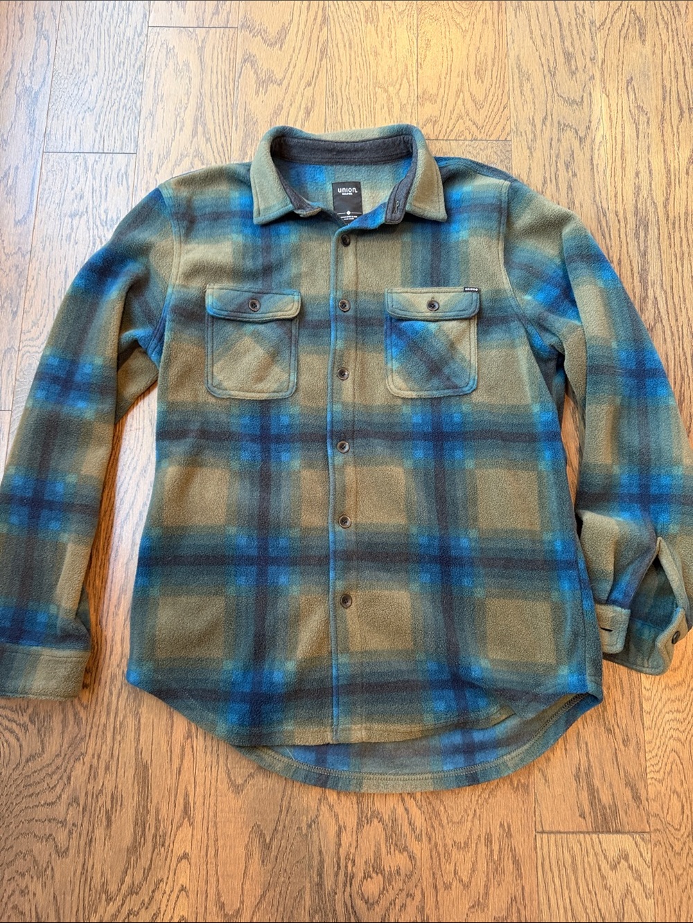 UNIONBAY Olive & Blue Plaid Fleece Shirt Jacket